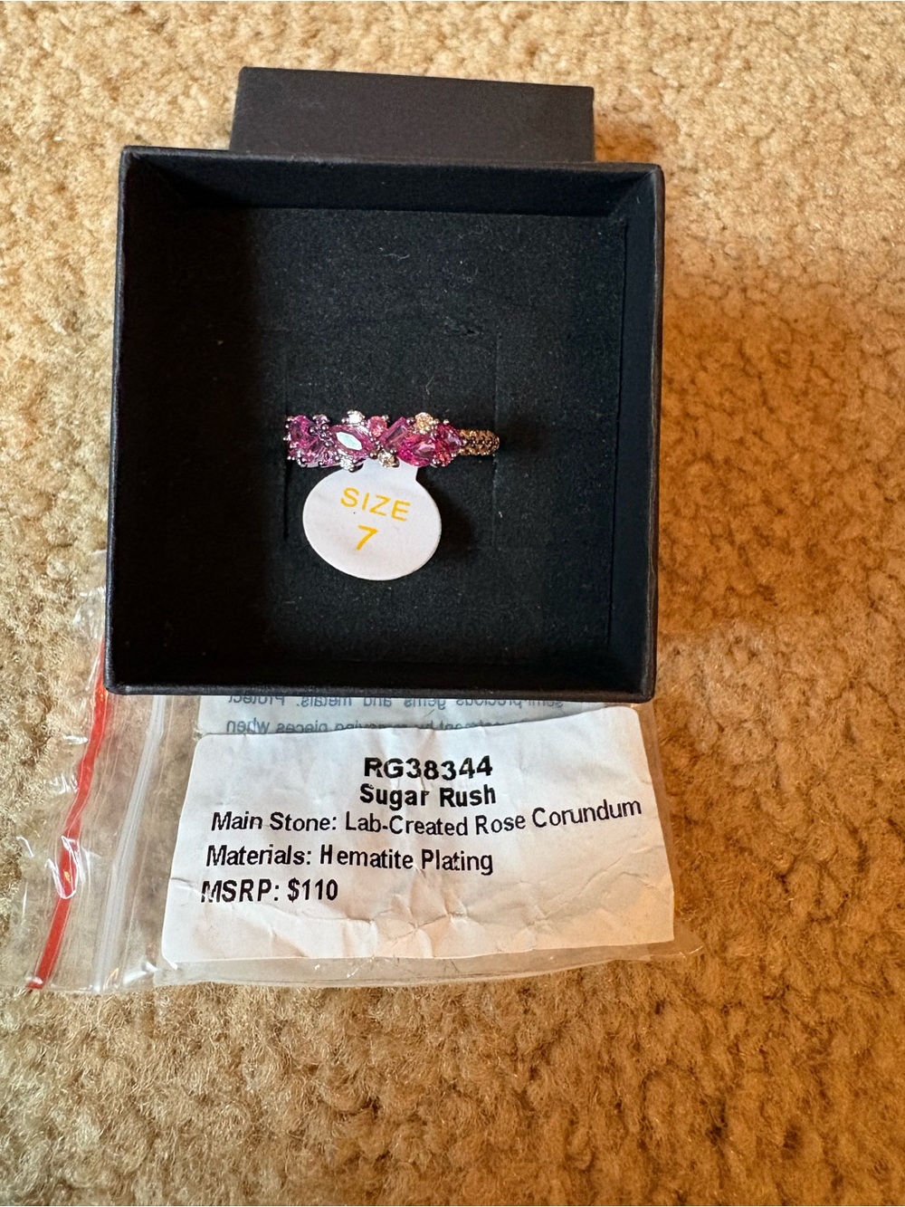 Sugar Rush Pink Rose Corundum Cluster Ring, Size 7